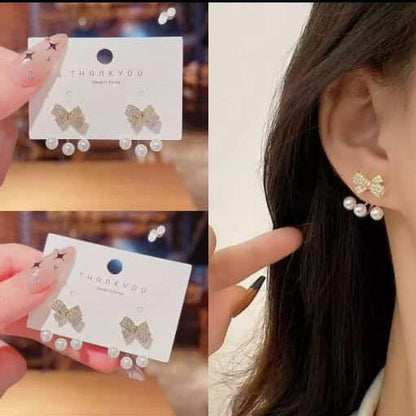 AVR JEWELS Korean Amazing Gold Plated Luxury Bow Diamon Earriings