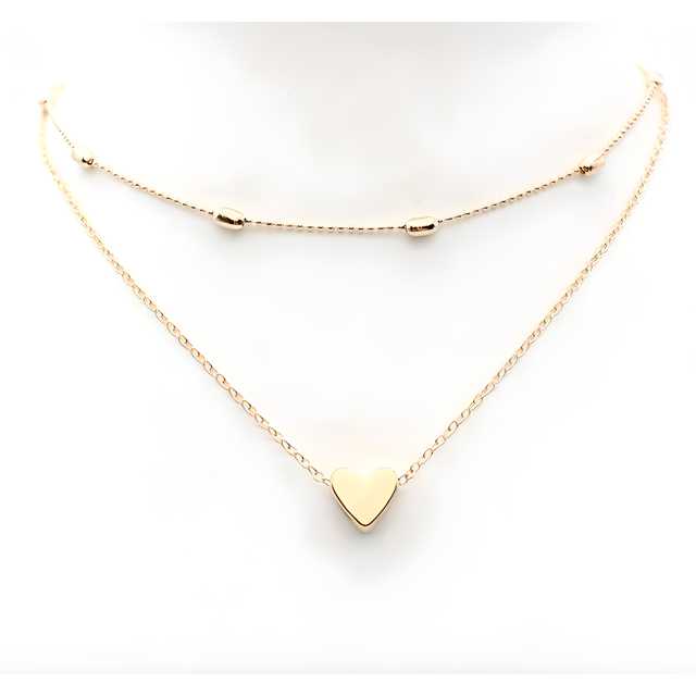 Charming Gold Plated Double Layered Heart Pendant Necklace